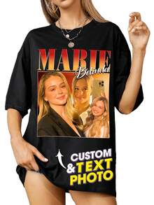 Customized Gift For Thanksgiving, Christmas. Logo, Business, Wedding Gift, Party Costume, Birthday Gift, Halloween Costume, Christmas Costume. Customize Women T-Shirt - Add Your Own Text And Images (Family Photo/Selfie/Pet Photo/Friend Photo) To Design Your Personalized Printed T-Shirt, Anniversary Gift, Valentine's Day, Thanksgiving, New Year Pattern, Suitable For Boyfriend, Girlfriend, Vintage Face T-Shirt, Shirt Gift Ideas Ornamental,Dawg Stylish,Fashion,Hipster,Contracted,Easy Costume,Minimal Chic,Casual Unique,Custom Treasurefinds,Belle Costume Ideal Gifts For Her Family,Friends,Children,Pink Girls For Mother's Day,For Children's Day,For Vacation - Black - View 2