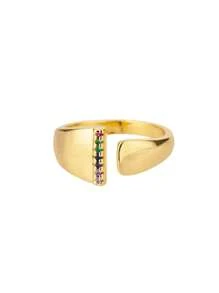 1 Pc Fashion Colorful Zirconia A-Z Letter Ring For Women Gold Color Stainless Steel Geometric Open Initial Ring Wedding Engagement Jewelry Party Gift