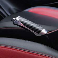 1pc Car Handbrake Cover, Carbon Fiber Pattern, Handbrake Decoration Sleeve, Handbrake Protector, Peach Wood Color