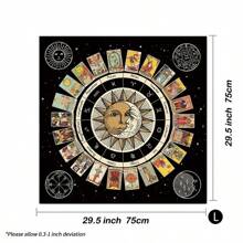 1pc  Card Tablecloth Altar Cloth Wheel Of The Zodiac Astrology Chart Sun Moon Witchcraft Oracle Cards Pads For Room Home Decor - Black - View 10