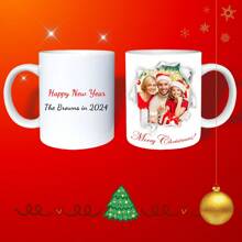 定制圣诞马克杯，个性化陶瓷咖啡杯，带有图像、文字、名称和定制礼物，11 盎司/325 毫升双面印刷白色陶瓷杯 - 白色 - 查看 10