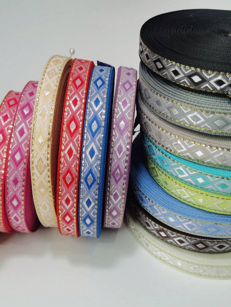 2m/4.2m/Cuộn Polyester rộng 1.2cm Phong cách Boho DIY Băng trang trí, Vật liệu trang trí quần áo & thủ công, Băng keo vàng họa tiết kim cương rỗng & đặc, Nhiều màu sắc - Nhiều màu - Xem 1