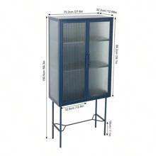 Elegant Floor Cabinet With 2 Glass Doors Living Room Display Cabinet With Adjustable Shelves Anti-Tip Dust-Free Easy Assembly Blue Color - Blue - View 2