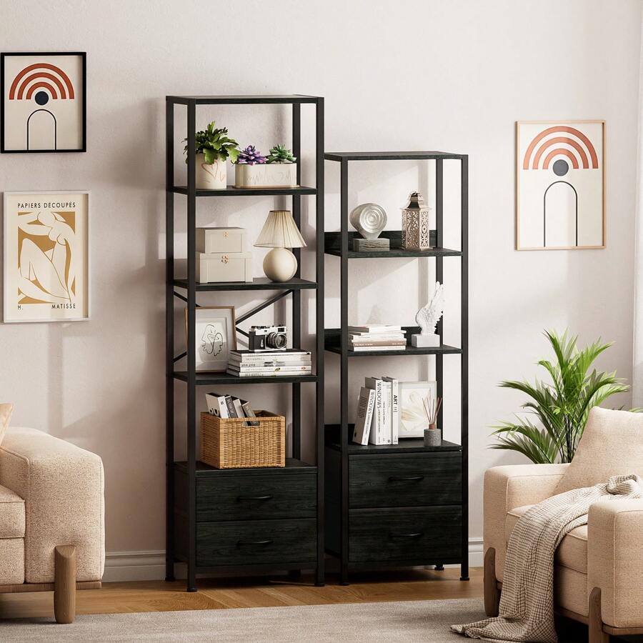 Satifur Storage Rack With Drawers, Wooden High Display Vertical Bookshelf, Vertical Kitchen Storage Rack, Bedroom, Living Room, Office, Bathroom - màu đen - Xem 1