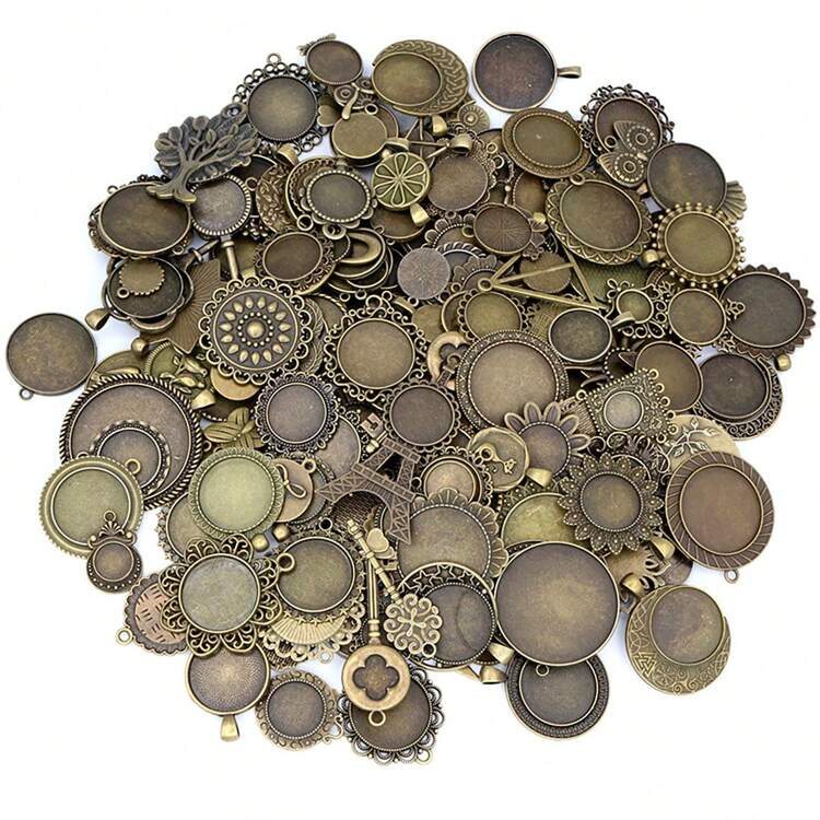 50Gram/Bag Random Mix Styles Zinc Alloy Pendant Cabochon Blank Base Setting Bezels DIY Jewelry Making Accessories Findings - Pendant Cabochon Base - View 3