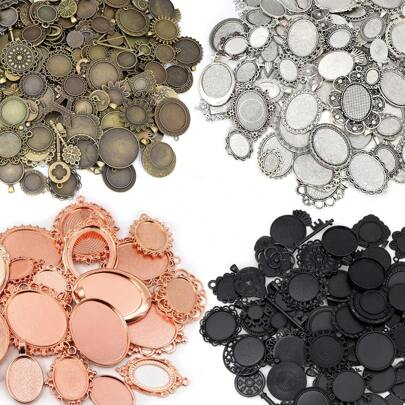 50Gram/Bag Random Mix Styles Zinc Alloy Pendant Cabochon Blank Base Setting Bezels DIY Jewelry Making Accessories Findings