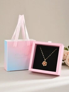 1 件装豪华礼盒装旋转五瓣锆石项链女士圣诞礼物 - 藍色禮盒會轉動的五瓣花項鍊 - 查看 1