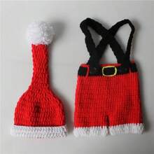 Set de 2 piezas Gorro de Papá Noel de ganchillo y tirantes para bebé recién nacido, disfraz de fotografía de recién nacido, gorro de Papá Noel de ganchillo con pantalones cortos y tirantes, decoraciones y regalos para baby shower, regalos de Pascua para niñas/niños