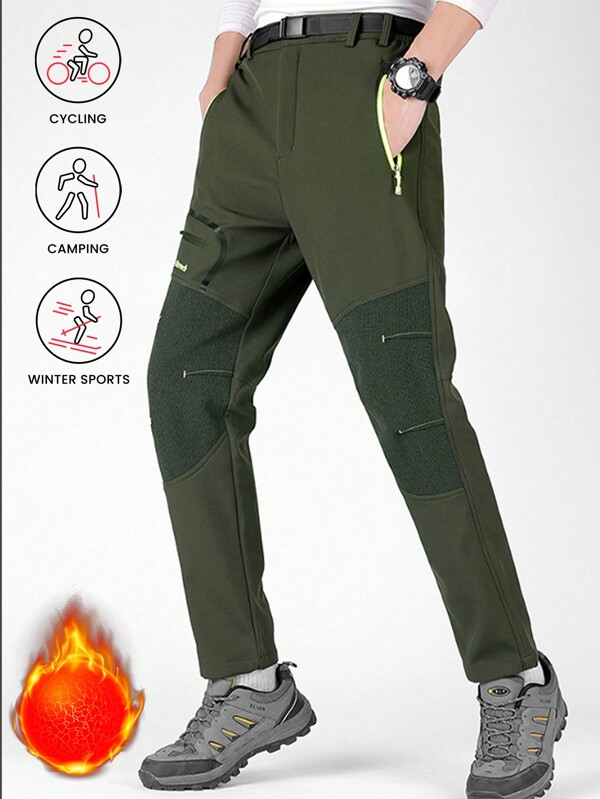 1pc Men's Waterproof Windproof Thermal Lined Thick Warm Black Outdoor Sport Hiking Camping Pants