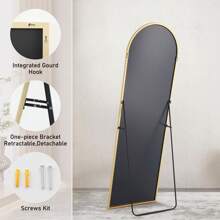 拱形全身镜 64 英寸 X 21 英寸全身落地镜 金色 立式 悬挂式 倾斜式 大号 长高 带支架 坚固铝合金细框架 适用于卧室、衣帽间、客厅、家居 最佳礼物 - 金色 - 查看 5