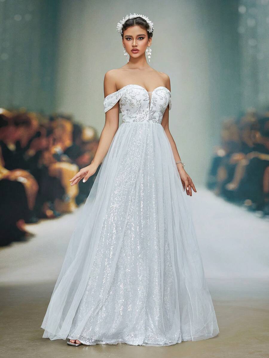 Váy cưới cao cấp sequin dây mảnh, cô dâu