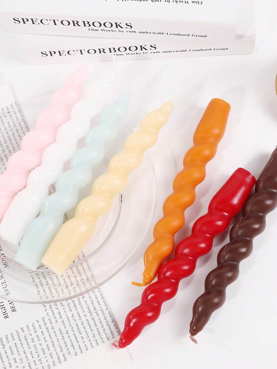 2pcs/Set Classic Colorful Threaded Candles Household Creative Smoke-Free Odorless Long Pole Twisted Candles - Multicolor - View 1
