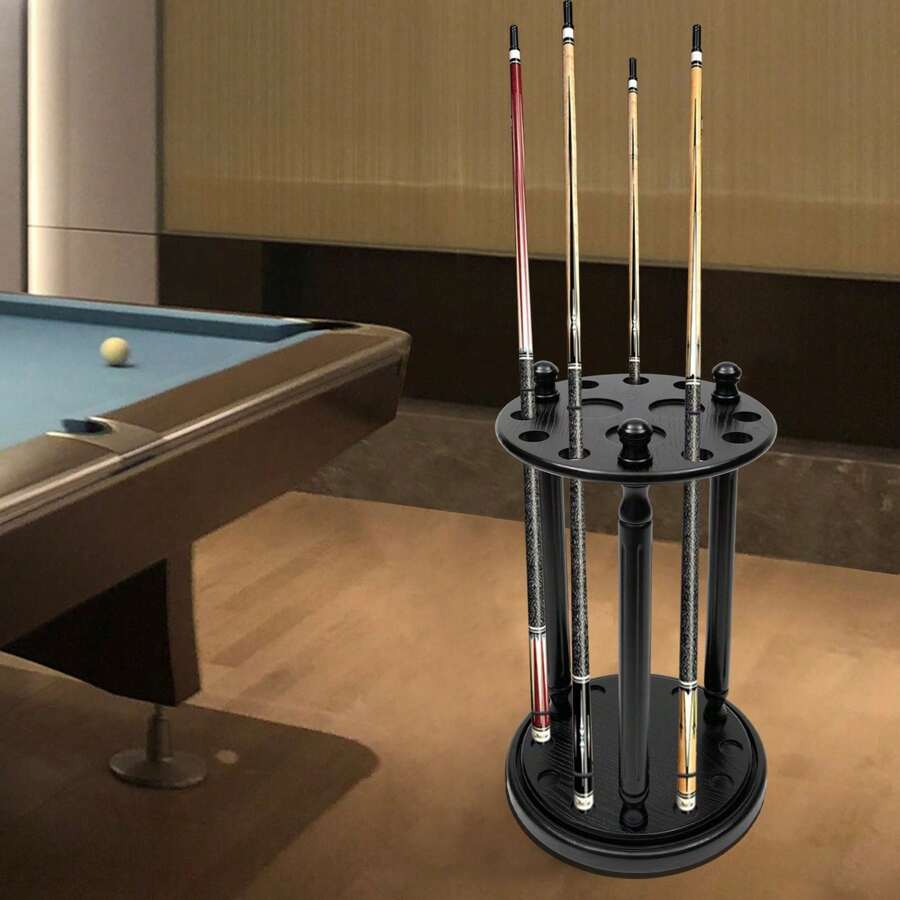 HaroldDol 9 Pool Stick Holder 360 Revolving Billiard Stick Cue Rack, Wood Billiard Cue Rack Black Color The Best Gift/Present For Family&Friends Happy Christmas - Black - View 1