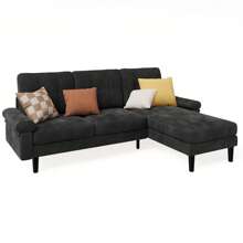 82" L - Shape Sectional  Sofa De Sala Couch With Removable Armrest & Pillow, 3 Seat Futon Sofa Cama With Soft Upholstered, Soft Velvet  For Living Room , Bedroom  Room ,Apartment And Office - 黑色 - 查看 7