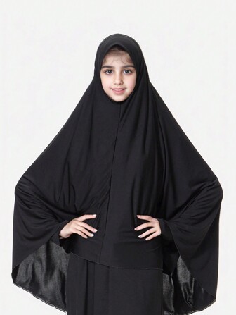 1pc New Oversized Pullover Hooded Dress, Black Color, Slimming, Slouchy, All-In-One, Convenient Headscarf, Solid Color, Versatile, Matching, Fashion, Plain Face Mask, Scarf, Headband, Headcover