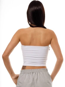 BABY GITL STORE Basic Cropped Strapless Multicolored Polyamide Fabric Tube Top Feminine Foreign Fashion - trắng - Xem 5