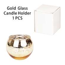 1 pieza/Set de 6 Juego de portavelas de vidrio con bolas pequeñas plateadas/doradas enchapadas - Portavelas circular plateado/dorado, adecuado para decoración navideña, centro de mesa, decoración de bodas, fiesta, banquete y decoración del hogar, decoración de habitaciones, regalos