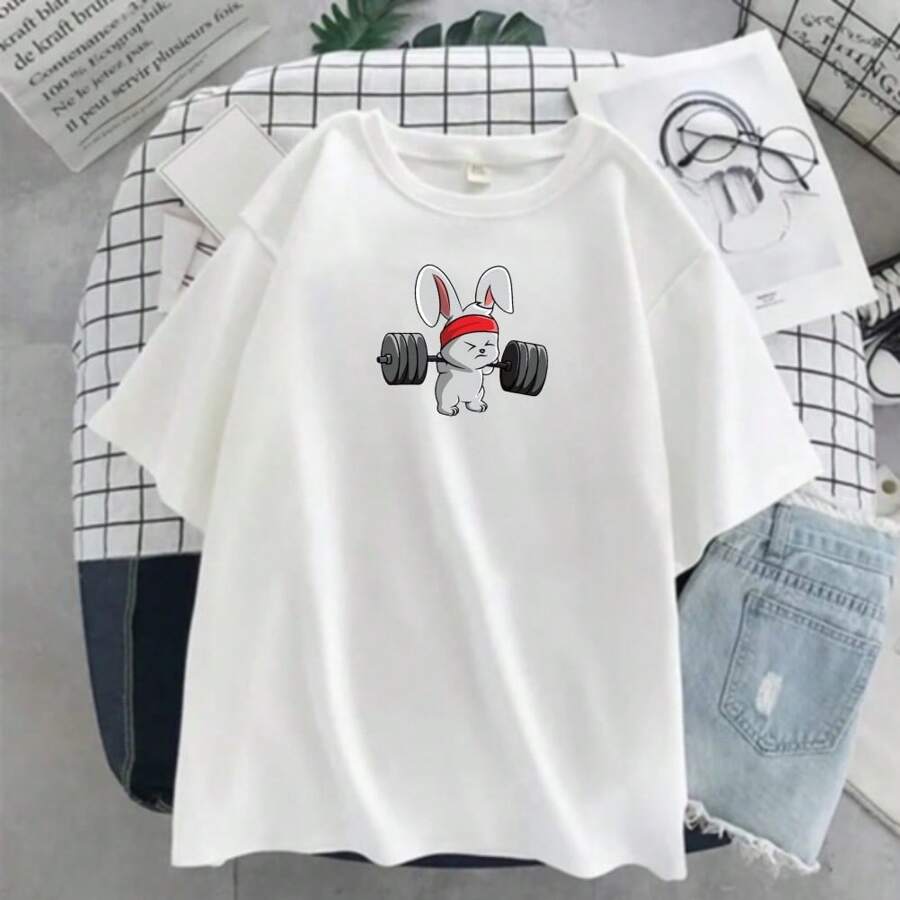 Rabbit Gym T-Shirt Workout Gym Shirt Blouse Unisex Men Women 100% Cotton Top Premium Streetwear New Release Fast Shipping Various Colors!! Plus Size - trắng - Xem 1
