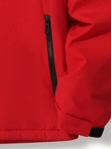 1pc Men Outdoor Hiking Climbing Skiing Camping Windproof Waterproof Thermal Lined Warm Fleece Jacket - Red - View 5