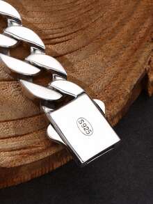 1 chiếc vòng tay xích lò xo hình bông tuyết bằng bạc Sterling 925 đánh bóng, thích hợp để nam giới đeo hàng ngày - trắng - Xem 4