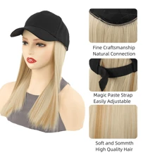 Hat Wigs For Women Baseball Cap With Hair Extensions Synthetic Long Straight Hat With Hair Attached For Women Adjustable Hat Wig For Daily Use - Khaki - View 3