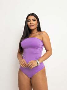 Body Collant Maiô Feminino Tomara que cai Modelador Moda Casual Praia Versátil Blogueira Gringa - Lavanda - Visão 2