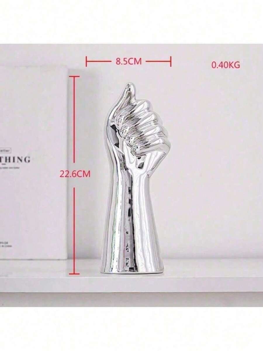 Creative Hand-Shaped Ceramic Vase Nordic Vase Home Decoration Dried Flowers Flower Pot Brush Stand Gold Silver Vase Table - 銀花瓶 - 查看 1