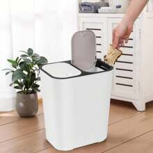 Double Recycling Waste Bin 12L Recycling Garbage Container Rectangle Plastic Push Button Dual Compartment Recycling Garbage For Kitchen Office Home Living Room