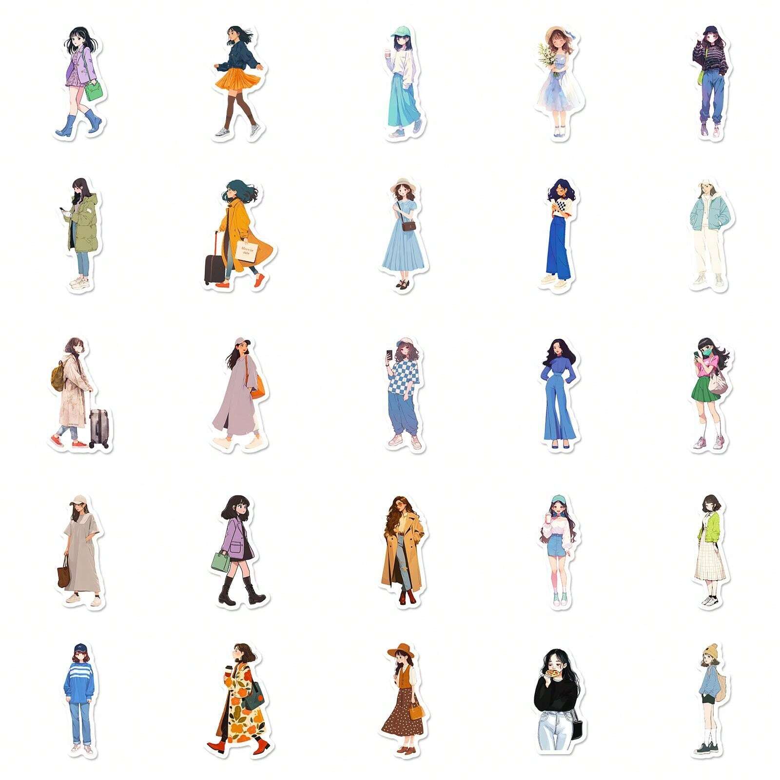 50pcs Anime Sticker Pack, Aesthetic Fashion Girl Graffiti Vinyl