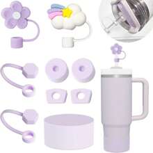 Juego de 9 accesorios para taza, que incluye 6 tapones antiderrame de silicona, 2 tapas para cubrir pajitas de 9-10 mm, y 1 bota de silicona para tumbler de 40oz y 30oz