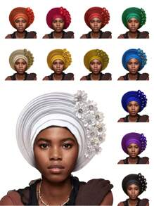 Traditional African & South American Layered Floral Headdress, Nigerian Gele Headwrap, Suitable For Daily Wear, Weddings, Parties, Gatherings, And Ideal Mother's Day Gift