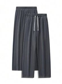 Blueplus Men's Loose Casual Pants - 1pc Soft And Slightly Elastic, Comfortable And Breathable, With An Adjustable Waist, Suitable For Outdoor Sports And Fitness Activities In All Seasons. - Màu xám đen - Xem 2