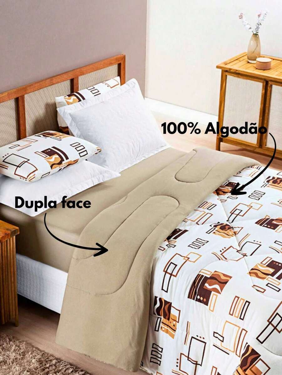 Coberta Malha 100% Algodão Queen\King\Super King - Dupla Face - Estampa Floral e Geométrico Quality