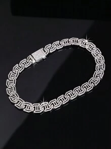 1 件全水钻 H 形设计项链手链套装，闪亮嘻哈风格男女珠宝，适合派对和日常佩戴 - 項鍊 - 查看 3