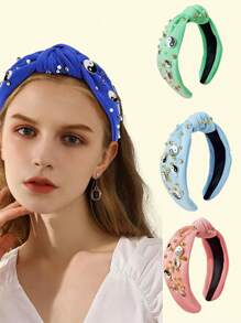 1 pieza Aro para el cabello con tela con motivo de Tai Chi y strass, accesorio de cabello versátil y personalizado estilo europeo y americano con nudo, adorno superior de calavera y cuenta