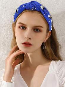 1 pieza Aro para el cabello con tela con motivo de Tai Chi y strass, accesorio de cabello versátil y personalizado estilo europeo y americano con nudo, adorno superior de calavera y cuenta