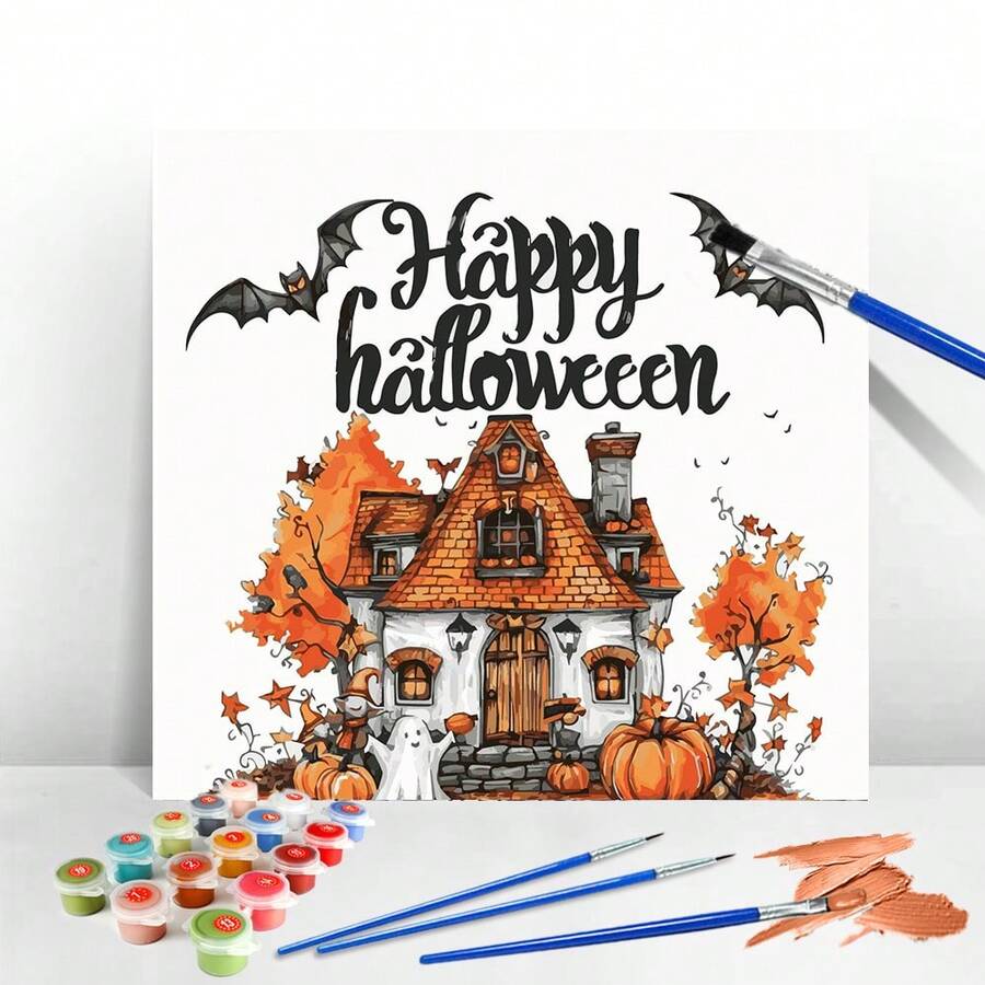 1pc Bộ tranh sơn dầu theo số Bộ tranh bí ngô trên vải canvas nghệ thuật Vẽ theo số Bộ tranh Halloween Vẽ trên vải canvas Trang trí phòng khách - Màu Đỏ Sâu - Xem 1
