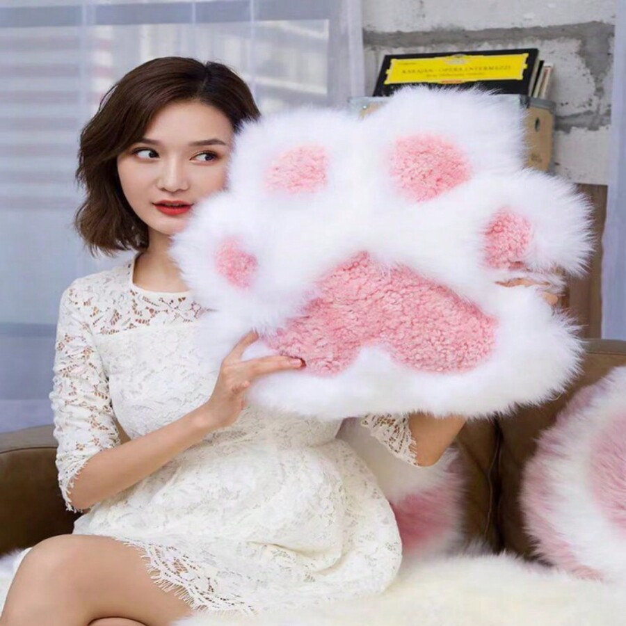 1pc 17.72*17.72in Cute Fluffy Cat Paw Pillow With Core, Furniture