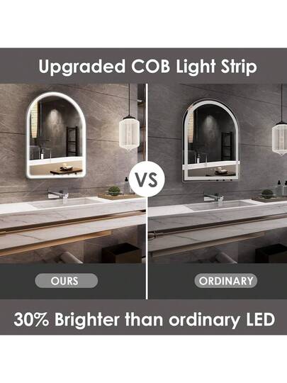 80x60cm Illuminated Bathroom Mirror, Curved, Touch Switch, Upgraded COB Verlichting Strip, Wand Anti Fog, view 6