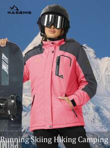 KEFITEVD 女士冬季滑雪夹克防水防风保暖连帽保暖冬装风衣徒步滑雪露营登山外套 - 淺粉色 - 查看 4