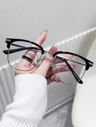 1 pieza Gafas ópticas de montura mitad de metal superligera de gran tamaño con estilo Browline para uso diario, accesorios de gafas transparentes