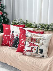 4pcs 45*45cm Decorative Pillowcase Linen Square Cushion Cover, Snowman&EIK& Tree Style Soft Pillow Cover For Party Home Room Sofa Chair Decorations Xmas Ornament, Pillow Core Not Included, Gifts, Decor, Back To School Home Decor Christmas Decorations Room Decor Christmas