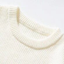 ZCKL Unisex Casual Solid Color Crew Neck Ribbed Knit Sweater, Retro Style, Autumn Winter - White - View 3