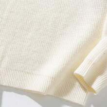 ZCKL Unisex Casual Solid Color Crew Neck Ribbed Knit Sweater, Retro Style, Autumn Winter - White - View 6