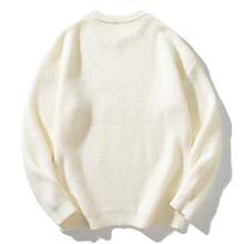 ZCKL Unisex Casual Solid Color Crew Neck Ribbed Knit Sweater, Retro Style, Autumn Winter - White - View 2