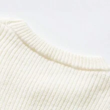 ZCKL Unisex Casual Solid Color Crew Neck Ribbed Knit Sweater, Retro Style, Autumn Winter - White - View 4
