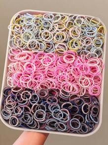 300pcs/Set Girls Ombre Pink Macaron And Brown Simple Basic Elastic Hair Ties, Hair Scrunchies, Hair Ropes, Daily Use - Multicolor - View 3