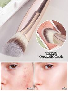 MAANGE 4pcs Professional Makeup Tool Set With 1pc Triangular Tube Flat Head Multi-Purpose Brush + 3pcs Large Makeup Removal Puffs,With Foundation Brush Blush Brush Loose Powder Brush Contour Brush Highlighter Brush Makeup Tools Gift For Women & Girl Travel Makeup Brush ﻿ - 粉色 - 查看 8