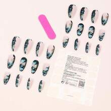 96Pcs Gold Foil Leaves Press On Nails Almond And Square Nails, Purple, Blue, Green Gradient Gold Foil Leaves Glitter Nails Art, Full Cover Removable False Nails Patch For Women Girls