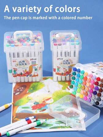 1 Box Acrylic Marker Pen For Children's Art Painting, Waterproof And Quick Drying, Very Suitable For Students To Doodle, Creative Puzzle Game Stationery, Birthday Gifts, Party Gifts, Christmas Gifts, Random Colors/Accessories, Colors, Text, Patterns, Shapes Randomly Selected